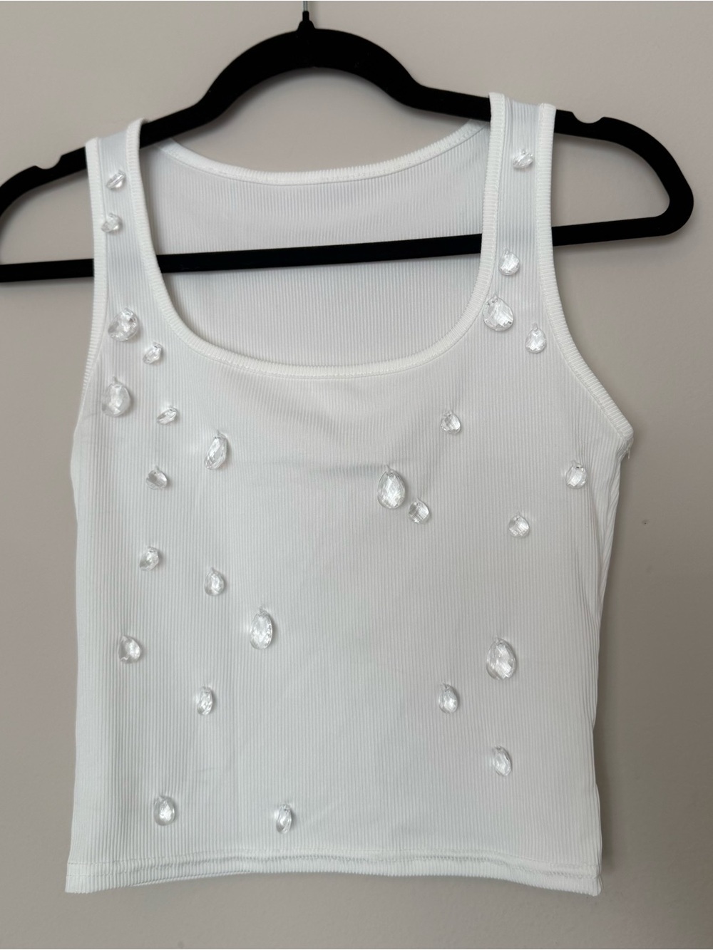 White Crystal Embellished Water Tank Top
